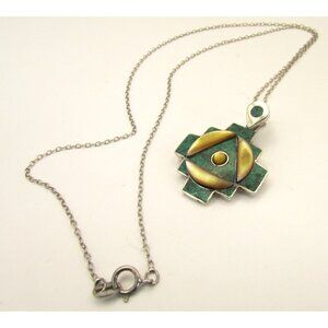 Artisan Andean Inca Chakana Sterling Silver 950  Pendant and 950 SS Italy Chain